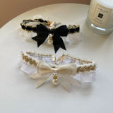 Midnight Pearl - Lace Ribbon Pearl Cat Collar