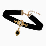 Shadowed Elegance - Black Jeweled Pearl Velvet Cat Collar