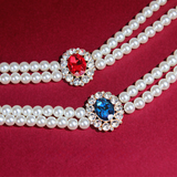 Oceanic Bliss - Vintage-Style Gemstone and Pearl Rhinestone Necklace for Cats