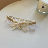 Midnight Pearl - Lace Ribbon Pearl Cat Collar