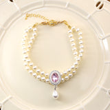 Seabreeze Jewel - Cat Pearl Collar Necklace Jewelry Diamond Pendant Fashion Luxury